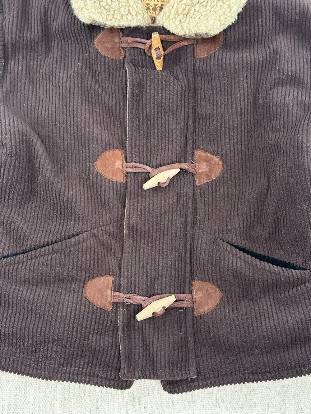 Corky & Company Vintage Kids Brown Corduroy Sherpa Lined Toggle Coat Jacket 4-5T